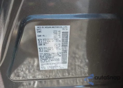 2016 Nissan Pathfinder Sv from USA, damaged, VIN 5N1AR2MM2GC646177